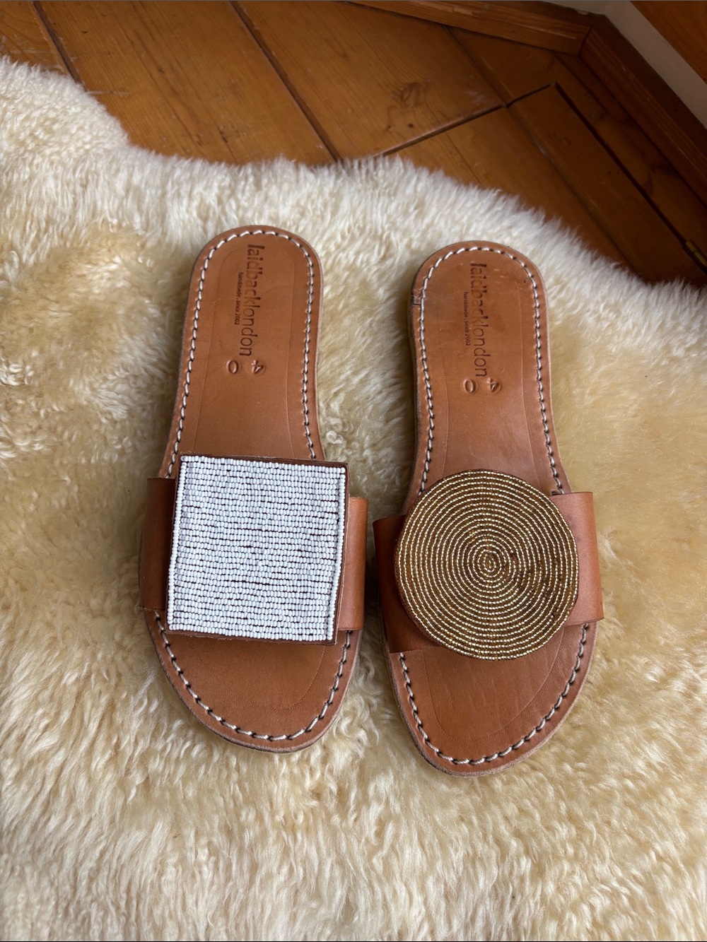 Laid Back London Beaded Leather Slides